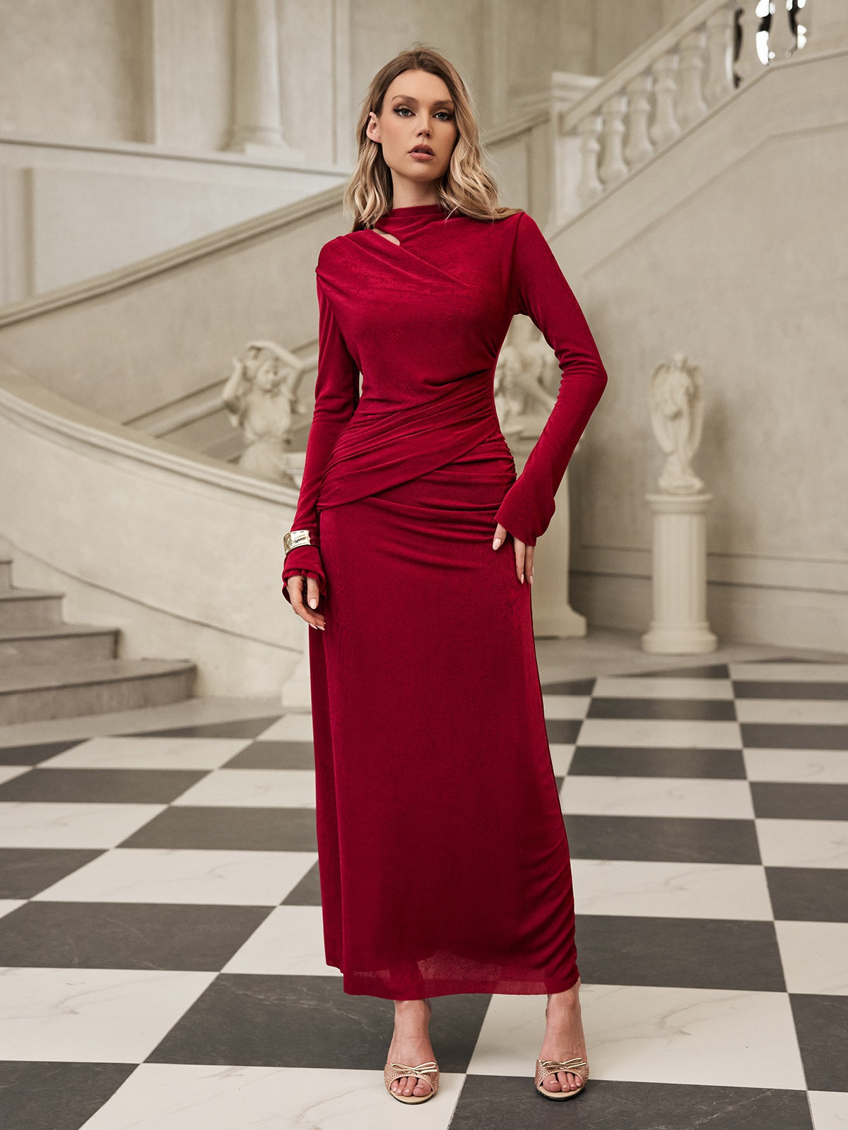 Gazra Long Sleeve Velvet Maxi Dress