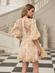 Gazrik Puff Sleeve Embroidered Mini Dress