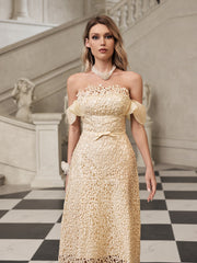 Geyren Off Shoulder Embroidered Midi Dress