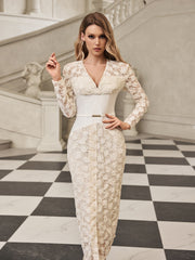 Gryia V Neck Lace Midi Dress