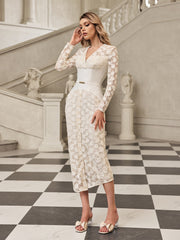 Gryia V Neck Lace Midi Dress