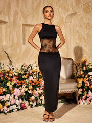 Gryvath Backless Lace Midi Dress In Black