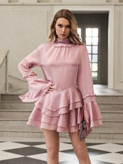 Gyrthos Long Sleeve Ruffle Tiered Mini Dress