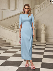 Gyxra Shoulder Pad Satin Midi Dress In Sky