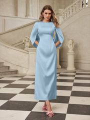 Gyxra Shoulder Pad Satin Midi Dress In Sky