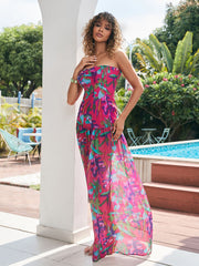 Alikae Strapless Floral Printed Maxi Dress In Purple