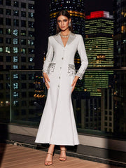 Hassan Rhinestone Blazer Dress In White