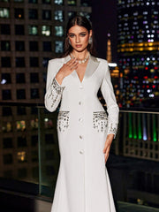 Hassan Rhinestone Blazer Dress In White