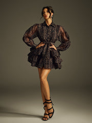 Hazra Folded Collar Printed Mini Dress