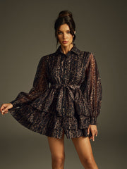 Hazra Folded Collar Printed Mini Dress