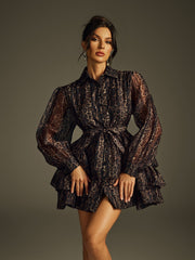 Hazra Folded Collar Printed Mini Dress