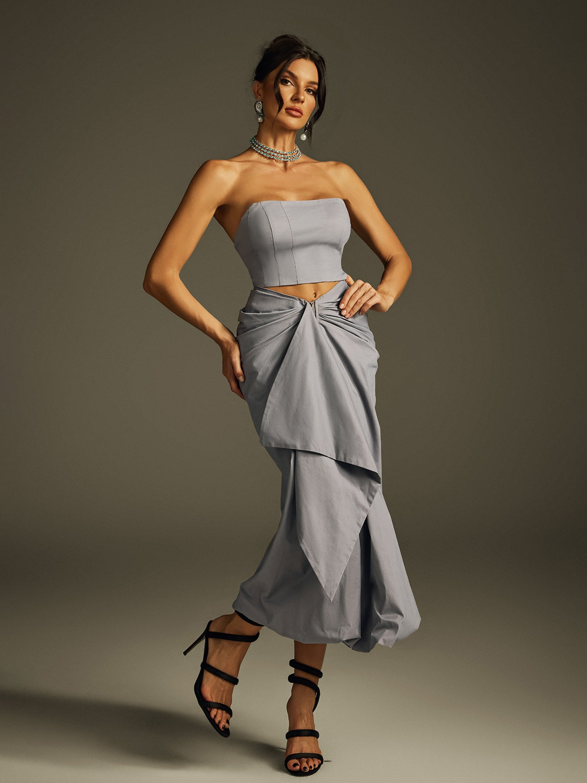 Helara Strapless Ruched Skirt Set