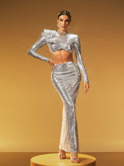 Hexis Long Sleeve Sequin Skirt Set