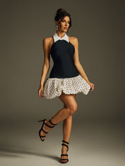 Hyraza Folded Collar Dot Bandage Mini Dress