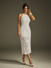 Hyren Halterneck Embroidered Midi Dress