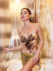 Iago Metallic Heart Drop Armor Top In Rose Gold