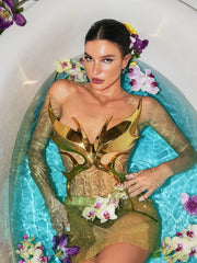 Ilya Butterfly Glossy Armor Top In Gold