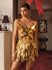Ilya Butterfly Glossy Armor Top In Gold