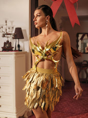 Ilya Butterfly Glossy Armor Top In Gold