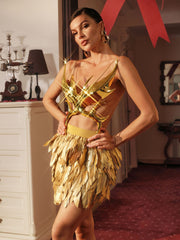 Ilya Butterfly Glossy Armor Top In Gold