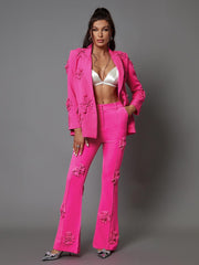Indiana Floral Embellished Blazer Set In Hot Pink