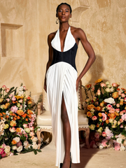 Ivie V Neck Ruched Split Maxi Dress