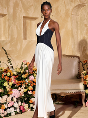 Ivie V Neck Ruched Split Maxi Dress