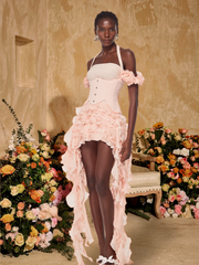 Ivria Halterneck Ruffled Draped Dress