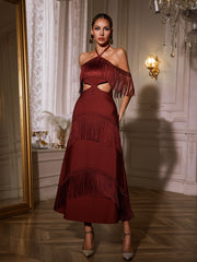 Izumi Fringe Bandage Maxi Dress In Maroon
