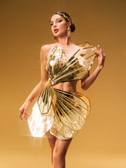 Jaidlynn Butterfly Embellished Cutout Mini Dress In Gold