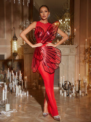 Jaidlynn Butterfly Embellished Maxi Dress In Red