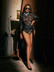 Jamiya High Neck Lace Draped Bodysuit