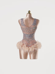 Jyrithia Sleeveless Embellished Feather Bodysuit