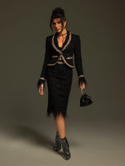 Kadience Long Sleeve Feather Skirt Set