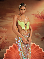 Kaelrix Halterneck Chain Armor Top In Green