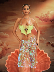 Kaelrix Halterneck Chain Armor Top In Green