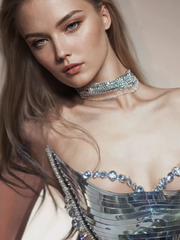 Keisha Rhinestone Metallic Skirt Set In Silver