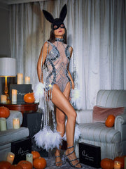 Kent Sequin Fringe Mesh Bodysuit