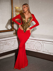 Kiaan Deep V Dapery Armor Top In Gold