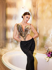 Kiaan Deep V Dapery Armor Top In Silver