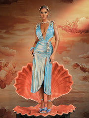 Korbin Cutout Ruched Split Sequin Skirt Set