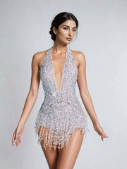 Lachlan Halterneck Rhinestone Fringe Bodysuit
