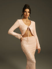 Laraib Sequin Skirt Set In Apricot