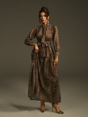 Latiece Long Sleeve Leopard Midi Dress