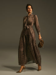 Latiece Long Sleeve Leopard Midi Dress