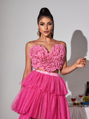 Laurelin Spaghetti Heart Ruffle Top In Pink