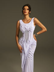 Leafar Sleeveless Ruched Maxi Dress
