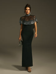 Lenah High Neck Rhinestone Bandage Maxi Dress