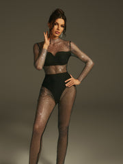 Leolani Rhinestone Mesh Jumpsuit