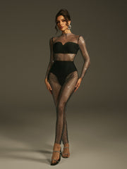 Leolani Rhinestone Mesh Jumpsuit